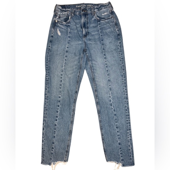 American Eagle Distressed Mom Jean Front Seam Women's Size 6 Long - Picture 1 of 7